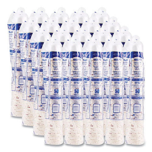 Image of SOLO® Double Sided Poly (DSP) Paper Cold Cups, 16 oz, Beige/White/Red, 50/Sleeve, 20 Sleeves/Carton