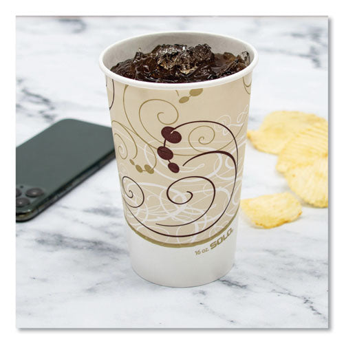 Image of SOLO® Double Sided Poly (DSP) Paper Cold Cups, 16 oz, Beige/White/Red, 50/Sleeve, 20 Sleeves/Carton