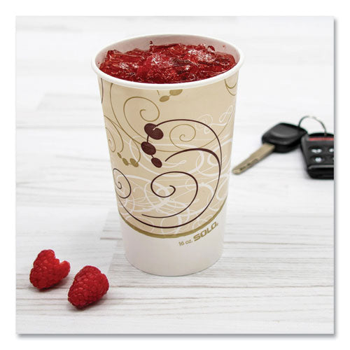 Image of SOLO® Double Sided Poly (DSP) Paper Cold Cups, 16 oz, Beige/White/Red, 50/Sleeve, 20 Sleeves/Carton