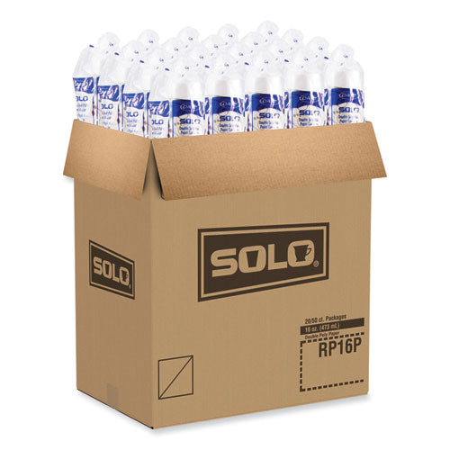 Image of SOLO® Double Sided Poly (DSP) Paper Cold Cups, 16 oz, Beige/White/Red, 50/Sleeve, 20 Sleeves/Carton