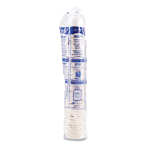 Image of SOLO® Double Sided Poly (DSP) Paper Cold Cups, 16 oz, Beige/White/Red, 50/Sleeve, 20 Sleeves/Carton