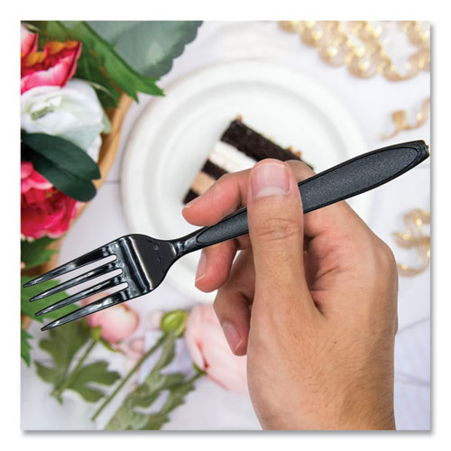 Image of SOLO® Reliance Mediumweight Cutlery, Fork, Plastic, Black, 1,000/Carton