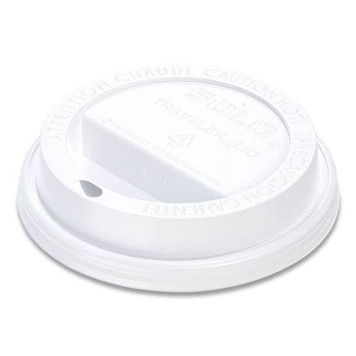 Image of SOLO® Traveler Cappuccino Style Dome Lid, Fits 10 oz Hot Cups, Plastic, White, 100/Pack, 10 Packs/Carton