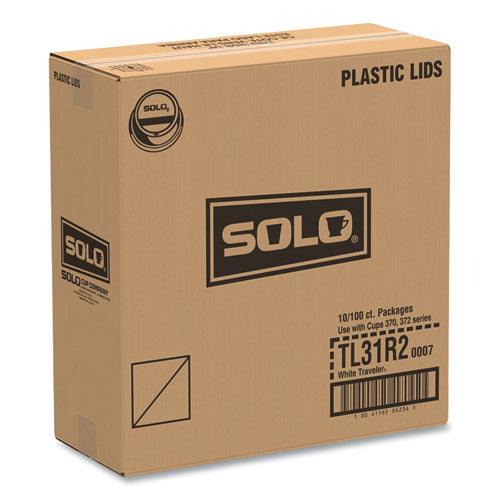 Image of SOLO® Traveler Cappuccino Style Dome Lid, Fits 10 oz Hot Cups, Plastic, White, 100/Pack, 10 Packs/Carton