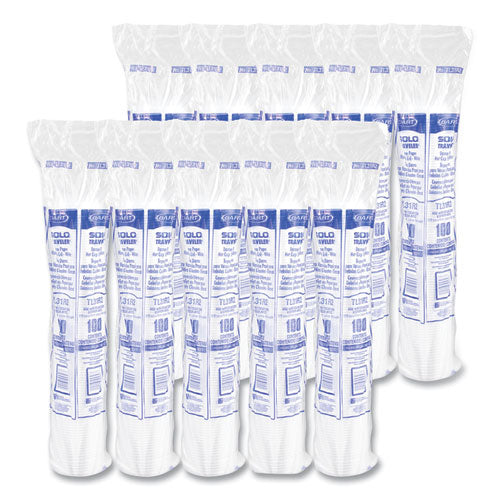 Image of SOLO® Traveler Cappuccino Style Dome Lid, Fits 10 oz Hot Cups, Plastic, White, 100/Pack, 10 Packs/Carton