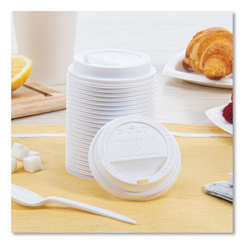 Image of SOLO® Traveler Cappuccino Style Dome Lid, Fits 10 oz Hot Cups, Plastic, White, 100/Pack, 10 Packs/Carton