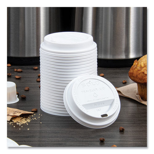Image of SOLO® Traveler Cappuccino Style Dome Lid, Fits 10 oz Hot Cups, Plastic, White, 100/Pack, 10 Packs/Carton