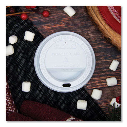 Image of SOLO® Traveler Cappuccino Style Dome Lid, Fits 10 oz Hot Cups, Plastic, White, 100/Pack, 10 Packs/Carton