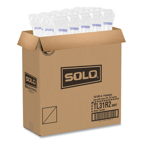 Image of SOLO® Traveler Cappuccino Style Dome Lid, Fits 10 oz Hot Cups, Plastic, White, 100/Pack, 10 Packs/Carton
