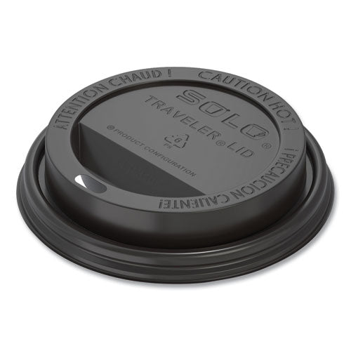 Image of SOLO® Traveler Cappuccino Style Dome Lid, Fits 10 oz to 24 oz Hot Cups, Plastic, Black, 100/Sleeve, 10 Sleeves/Carton