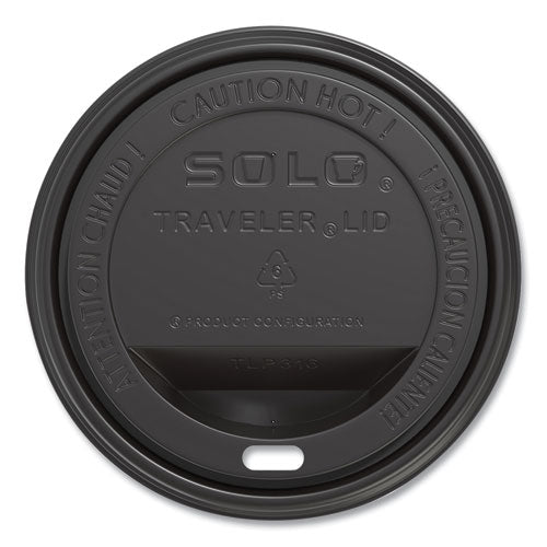 Image of SOLO® Traveler Cappuccino Style Dome Lid, Fits 10 oz to 24 oz Hot Cups, Plastic, Black, 100/Sleeve, 10 Sleeves/Carton
