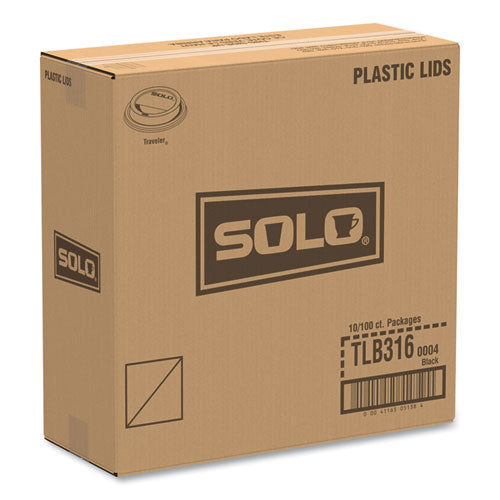 Image of SOLO® Traveler Cappuccino Style Dome Lid, Fits 10 oz to 24 oz Hot Cups, Plastic, Black, 100/Sleeve, 10 Sleeves/Carton