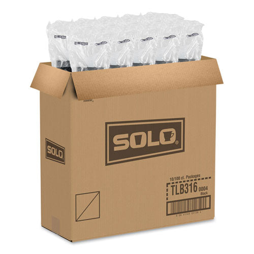 Image of SOLO® Traveler Cappuccino Style Dome Lid, Fits 10 oz to 24 oz Hot Cups, Plastic, Black, 100/Sleeve, 10 Sleeves/Carton