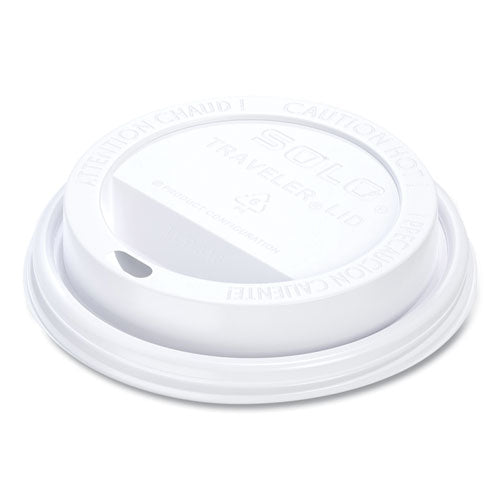 Image of SOLO® Traveler Cappuccino Style Dome Lid, Fits 10 oz to 24 oz Hot Cups, Plastic, White, 100/Pack, 10 Packs/Carton
