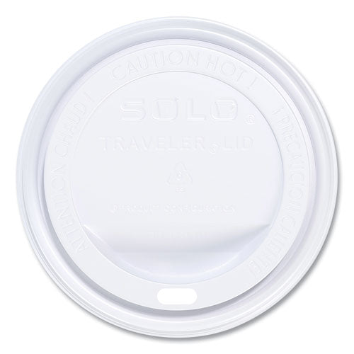 Image of SOLO® Traveler Cappuccino Style Dome Lid, Fits 10 oz to 24 oz Hot Cups, Plastic, White, 100/Pack, 10 Packs/Carton