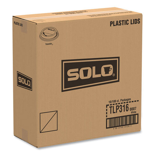 Image of SOLO® Traveler Cappuccino Style Dome Lid, Fits 10 oz to 24 oz Hot Cups, Plastic, White, 100/Pack, 10 Packs/Carton