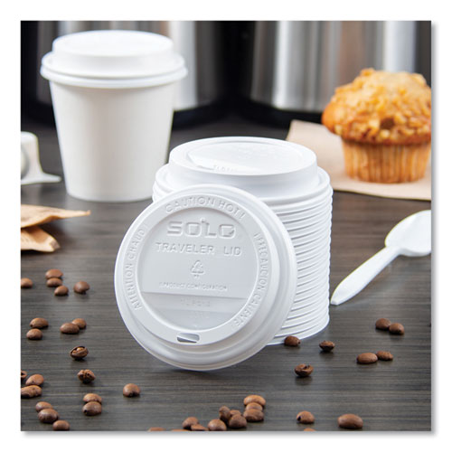 Image of SOLO® Traveler Cappuccino Style Dome Lid, Fits 10 oz to 24 oz Hot Cups, Plastic, White, 100/Pack, 10 Packs/Carton