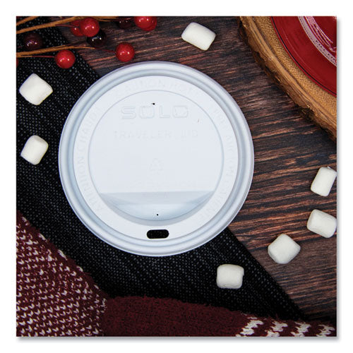 Image of SOLO® Traveler Cappuccino Style Dome Lid, Fits 10 oz to 24 oz Hot Cups, Plastic, White, 100/Pack, 10 Packs/Carton