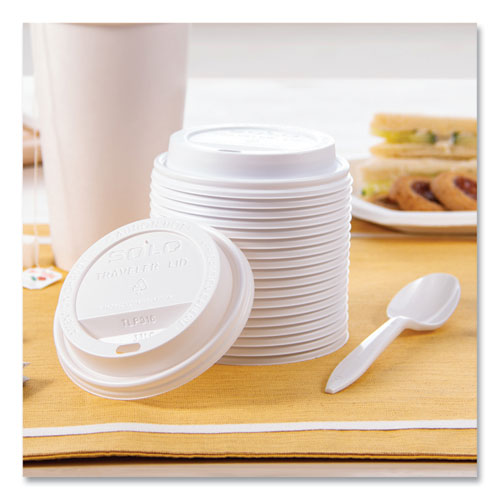 Image of SOLO® Traveler Cappuccino Style Dome Lid, Fits 10 oz to 24 oz Hot Cups, Plastic, White, 100/Pack, 10 Packs/Carton