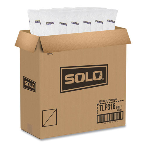 Image of SOLO® Traveler Cappuccino Style Dome Lid, Fits 10 oz to 24 oz Hot Cups, Plastic, White, 100/Pack, 10 Packs/Carton