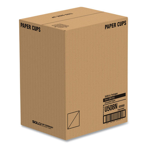 Image of SOLO® Uncoated Paper Cups, Hot Drink, 8 Oz, White, 1,000/carton
