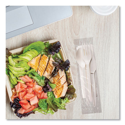 Image of WNA EcoSense Renewable PSM Wrapped Cutlery Kit, Fork/Knife/Napkin/Spoon, Plastic, White, 250/Carton