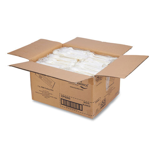 Image of WNA EcoSense Renewable PSM Wrapped Cutlery Kit, Fork/Knife/Napkin/Spoon, Plastic, White, 250/Carton