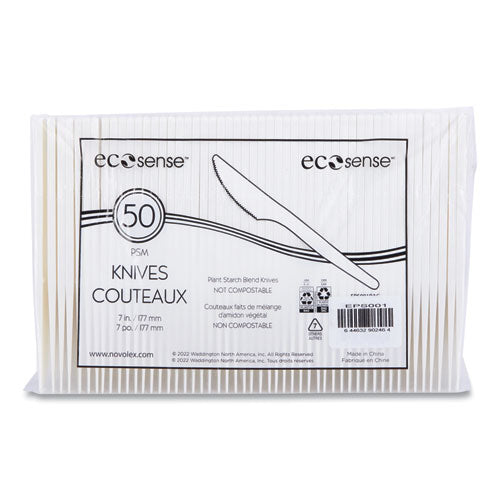 Image of WNA EcoSense Renewable Plant Starch Cutlery, Knife, Plastic, Cream, 50/Pack, 20 Packs/Carton