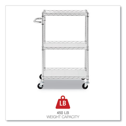 Image of Alera® Three-Shelf Wire Cart with Liners, Metal, 3 Shelves, 450 lb Capacity, 24" x 16" x 39", Silver