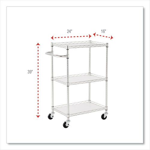 Image of Alera® Three-Shelf Wire Cart with Liners, Metal, 3 Shelves, 450 lb Capacity, 24" x 16" x 39", Silver