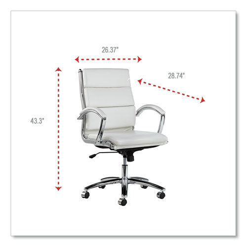 Image of Alera® Alera Neratoli Mid-Back Slim Profile Chair, Faux Leather, Up To 275 Lb, 18.3" To 21.85" Seat Height, White Seat/back, Chrome