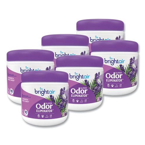 Image of BRIGHT Air® Super Odor Eliminator, Lavender And Fresh Linen, Purple, 14 Oz Jar, 6/carton