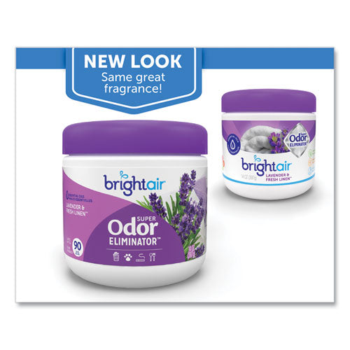 Image of BRIGHT Air® Super Odor Eliminator, Lavender And Fresh Linen, Purple, 14 Oz Jar, 6/carton