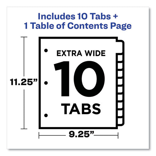 Image of Avery® Customizable TOC Ready Index Multicolor Tab Dividers, Extra Wide Tabs, 10-Tab, 1 to 10, 11 x 9.25, White, 1 Set