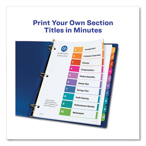 Image of Avery® Customizable TOC Ready Index Multicolor Tab Dividers, Extra Wide Tabs, 10-Tab, 1 to 10, 11 x 9.25, White, 1 Set