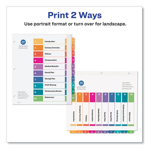 Image of Avery® Customizable TOC Ready Index Multicolor Tab Dividers, Extra Wide Tabs, 10-Tab, 1 to 10, 11 x 9.25, White, 1 Set