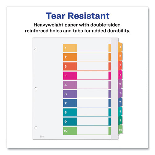Image of Avery® Customizable TOC Ready Index Multicolor Tab Dividers, Extra Wide Tabs, 10-Tab, 1 to 10, 11 x 9.25, White, 1 Set