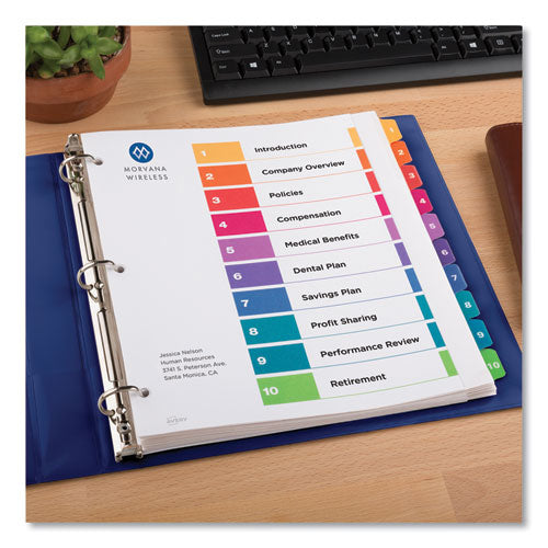 Image of Avery® Customizable TOC Ready Index Multicolor Tab Dividers, Extra Wide Tabs, 10-Tab, 1 to 10, 11 x 9.25, White, 1 Set