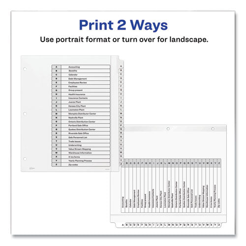 Image of Avery® Customizable TOC Ready Index Black and White Dividers, 26-Tab, A to Z, 11 x 9.25, 1 Set