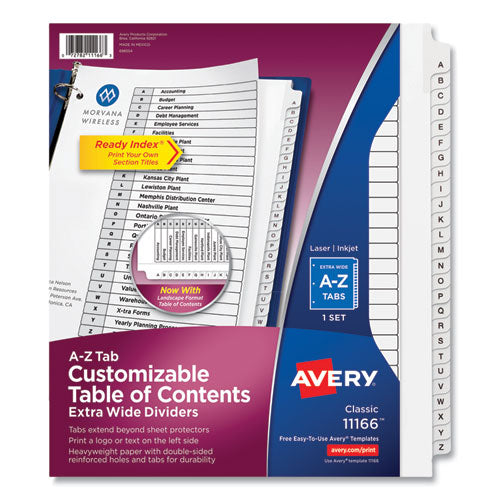 Image of Avery® Customizable TOC Ready Index Black and White Dividers, 26-Tab, A to Z, 11 x 9.25, 1 Set