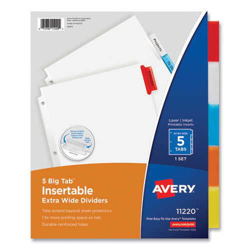 Image of Avery® Insertable Big Tab Dividers, 5-Tab, Single-Sided Copper Edge Reinforcing, 11.13 x 9.25, White, Assorted Tabs, 1 Set