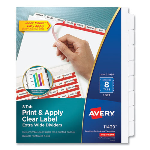 Image of Avery® Print and Apply Index Maker Clear Label Dividers, Extra Wide Tab, 8-Tab, 11.25 x 9.25, White, 1 Set