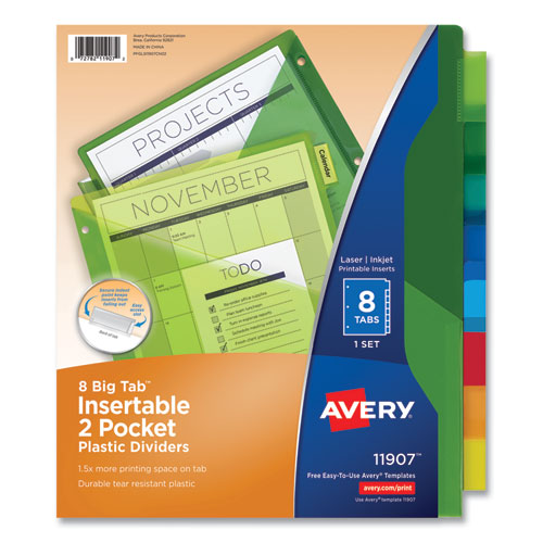 Image of Avery® Insertable Big Tab Plastic 2-Pocket Dividers, 8-Tab, 11.13 X 9.25, Assorted, 1 Set