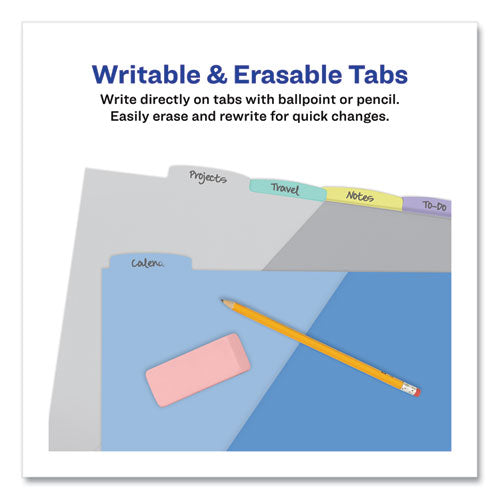 Image of Avery® Write and Erase Durable Plastic Dividers with Slash Pocket, 3-Hold Punched, 5-Tab, 11.13 x 9.25, Assorted, 1 Set