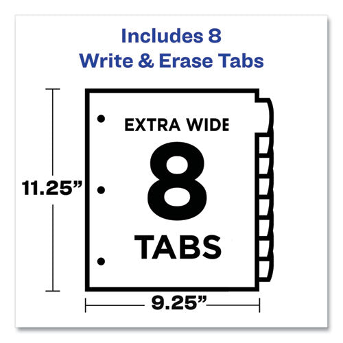 Image of Avery® Write and Erase Durable Plastic Dividers with Slash Pocket, 3-Hold Punched, 8-Tab, 11.13 x 9.25, Assorted, 1 Set