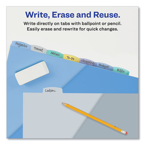 Image of Avery® Write and Erase Durable Plastic Dividers with Slash Pocket, 3-Hold Punched, 8-Tab, 11.13 x 9.25, Assorted, 1 Set