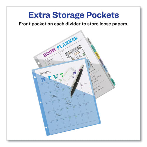 Image of Avery® Write and Erase Durable Plastic Dividers with Slash Pocket, 3-Hold Punched, 8-Tab, 11.13 x 9.25, Assorted, 1 Set