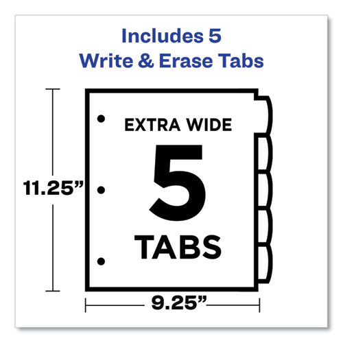 Image of Avery® Write and Erase Big Tab Durable Plastic Dividers, Expandable Pocket, 3-Hole Punched, 5-Tab, 11 x 8.5, Assorted, 1 Set