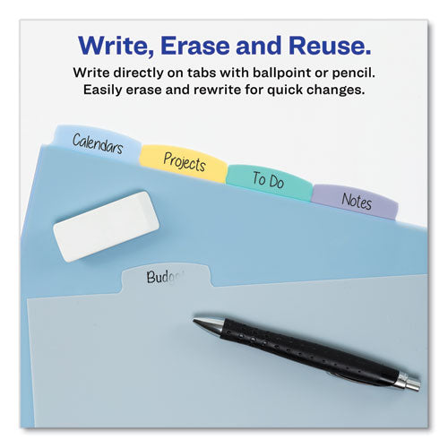 Image of Avery® Write and Erase Big Tab Durable Plastic Dividers, Expandable Pocket, 3-Hole Punched, 5-Tab, 11 x 8.5, Assorted, 1 Set