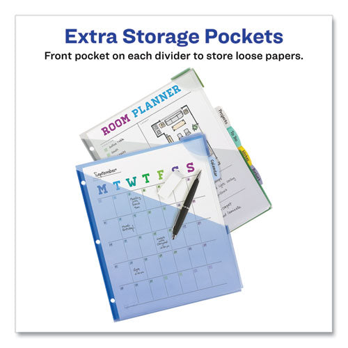 Image of Avery® Write and Erase Big Tab Durable Plastic Dividers, Expandable Pocket, 3-Hole Punched, 5-Tab, 11 x 8.5, Assorted, 1 Set